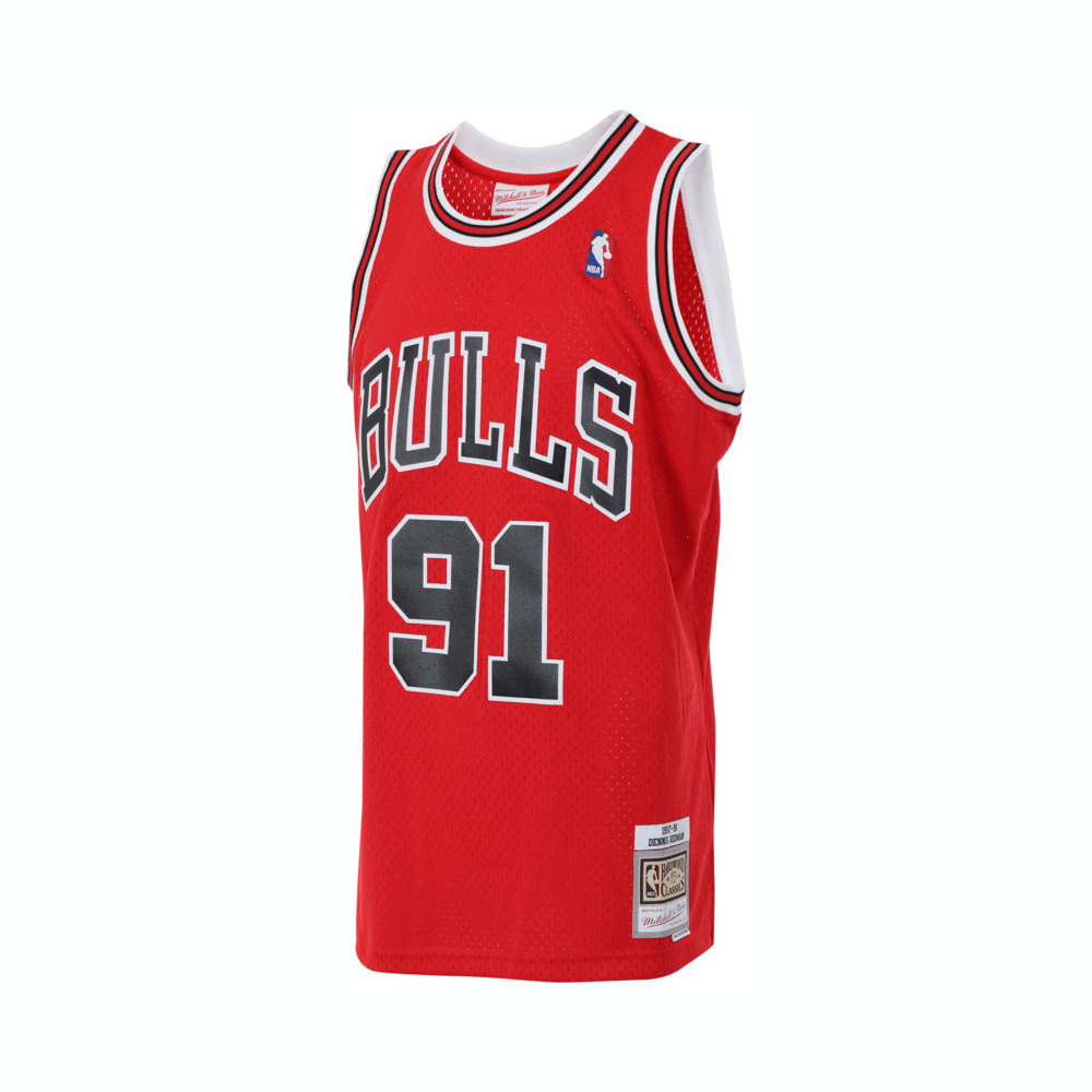 Mitchell & Ness x NBA joint Chicago Bulls SW fan edition 97-98 season Dennis Rodman No. 91 classic retro comfortable sports mesh breathable basketball vest same style for men and women red