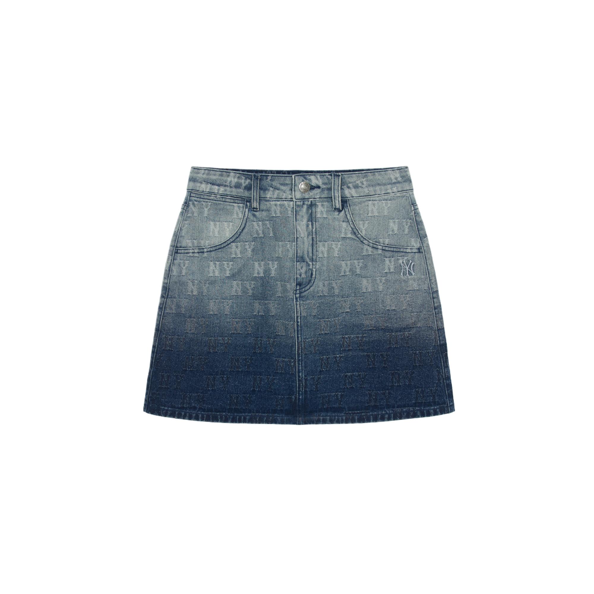 MLB New York Yankees Classic Letter Gradient Jacquard Denim Casual Skirt Women's Blue