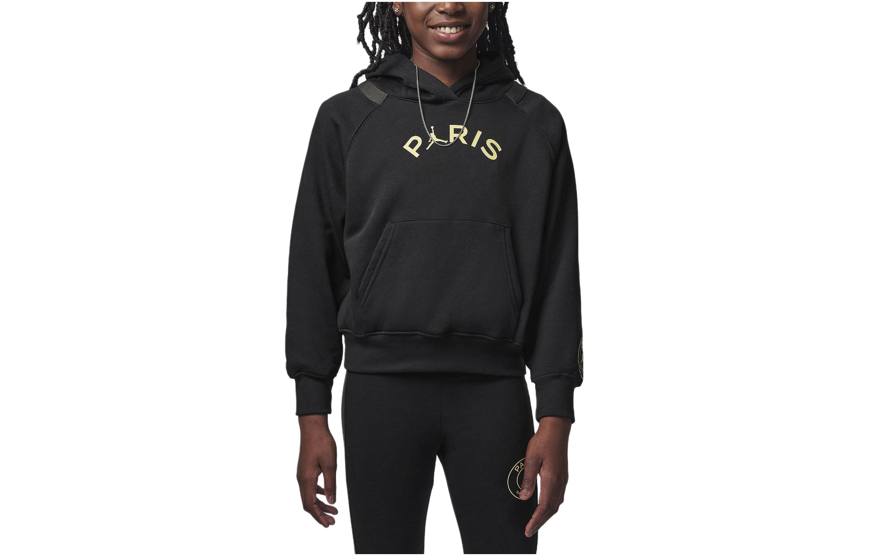 Jordan X PSG joint sweatshirt SS24 Paris Saint-Germain letter hooded casual long sleeve black children's style