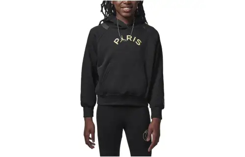 Jordan X PSG joint sweatshirt SS24 Paris Saint-Germain letter hooded casual long sleeve black children's style