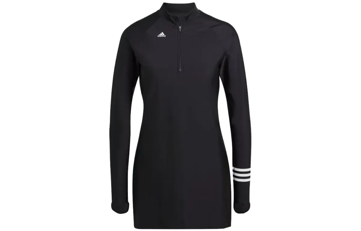 Adidas Women's Standard 3 stripes Long Sleeve Swim Top Black