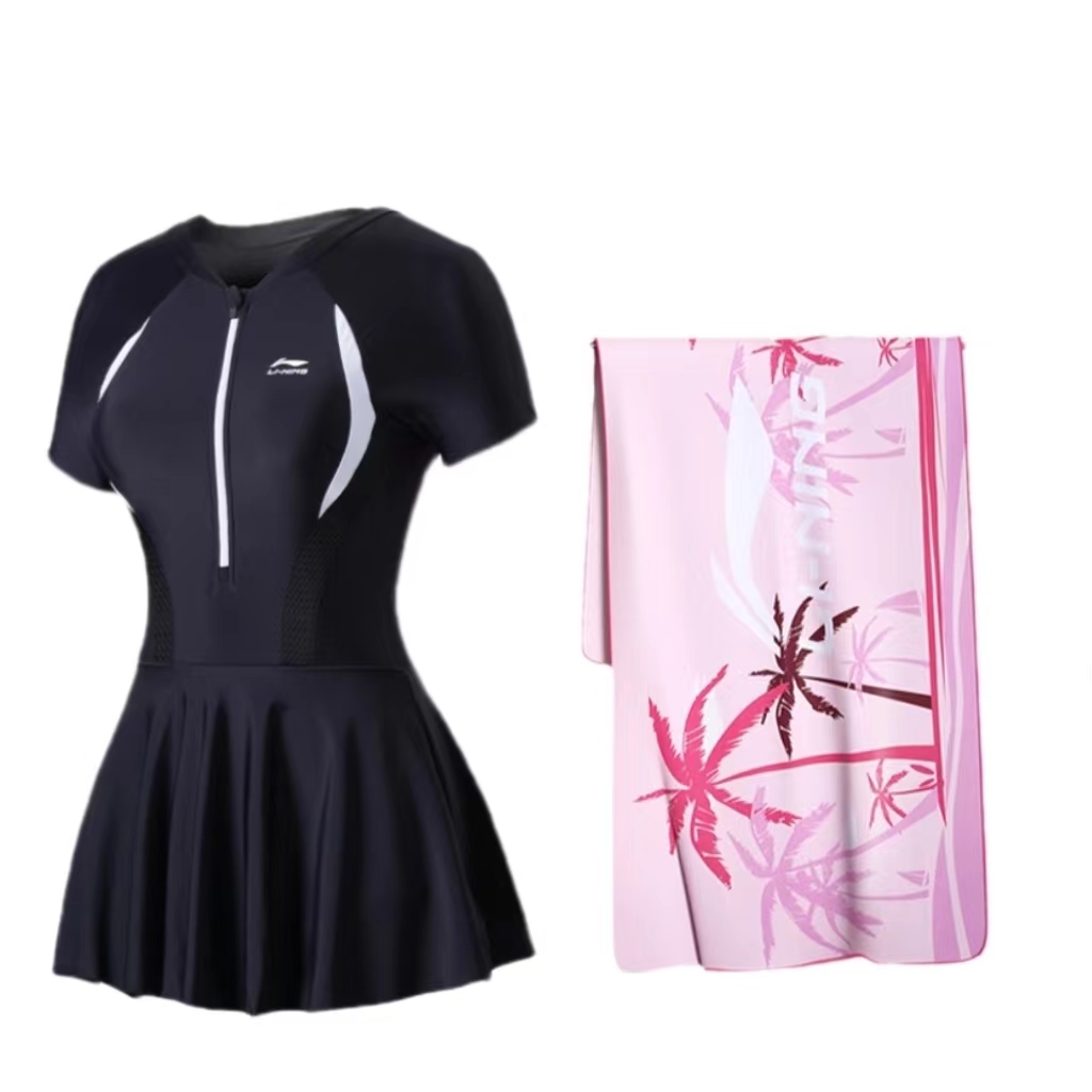 Li Ning, summer sports swimwear, black overall for swimming, 2023, slim fit, plus size