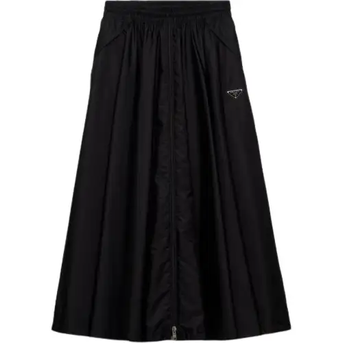 Prada triangle-logo zipped midi skirt