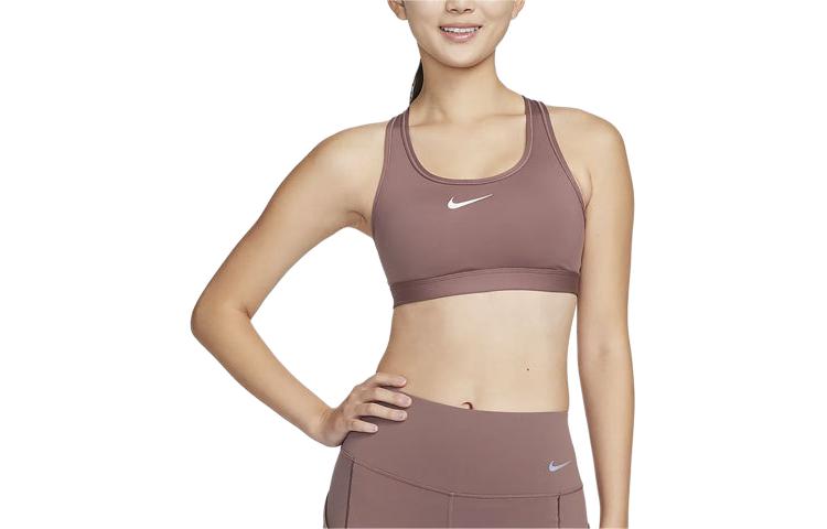 Nike Swoosh solid color medium-strength support quick-drying padded sports bra women's smoke gray purple