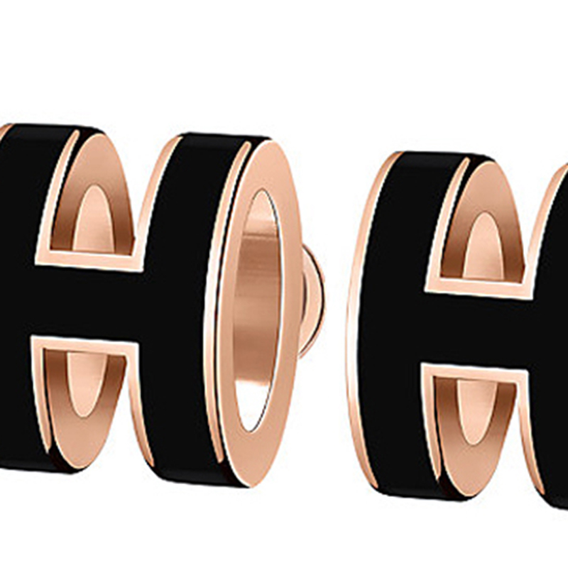 Женские серьги Hermes Mini Pop H (золотисто-черные) — фото 2