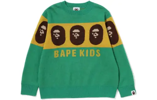 A BATHING APE Sweater, human head, knitted children's long-sleeve with a round collar, print