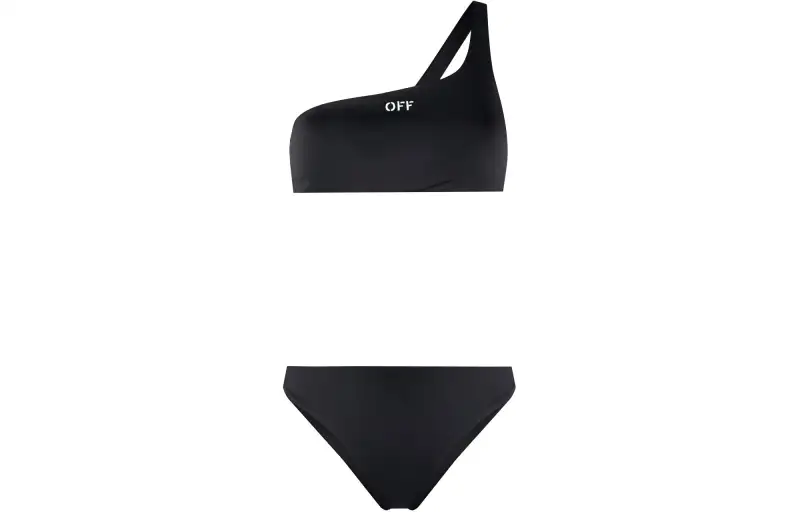 OFF-WHITE Logo Embroidered One-Shoulder Bikini Set