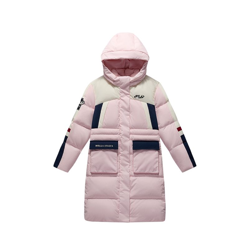 Детский пуховик Fila с капюшоном (розовый)
