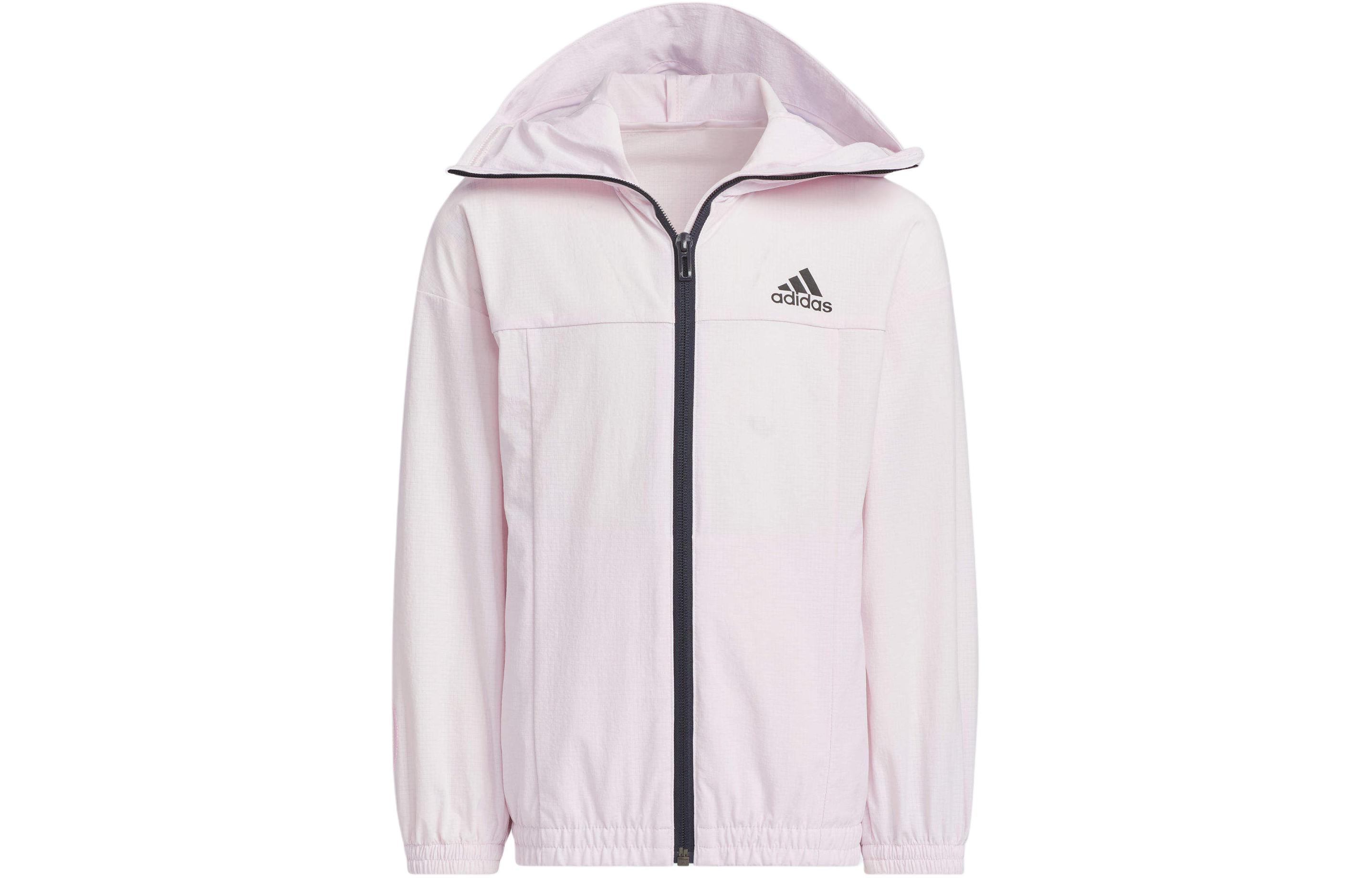 Adidas, design long-sleeve with zipper with hood, children's pink jacket, with your logo imprint