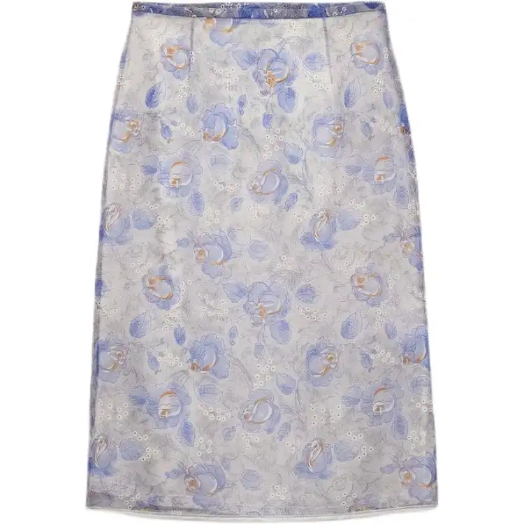 Prada High-Waist Floral-Printed Sheer Pencil Skirt