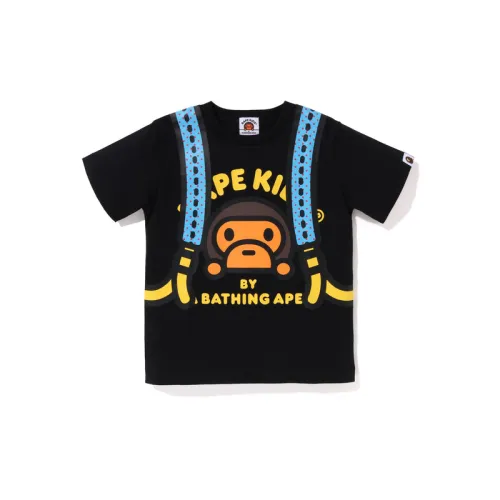 BAPE children's clothing SS23 Baby Milo cartoon fake backpack printed short-sleeved T-shirt for boys and girls children's style