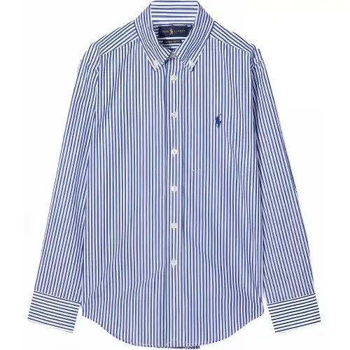 Polo Ralph Lauren Shirt Pony Embroidered Cotton Poplin Long Sleeves Button Fly Back Box Pleats Standard Fit Navy Children's