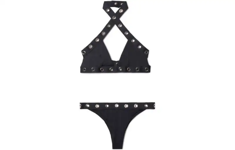 OFF WHITE Eyelet embellished Halterneck Bikini
