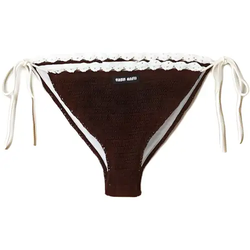 MIU MIU Cotton Bikini Panties With Logo Swimming Shorts Women's Brown