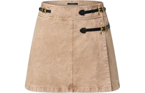 LOUIS VUITTON Washed Denim Strap Detail Mini Wrap Skirt Denim Short Skirts Women's Light Umber