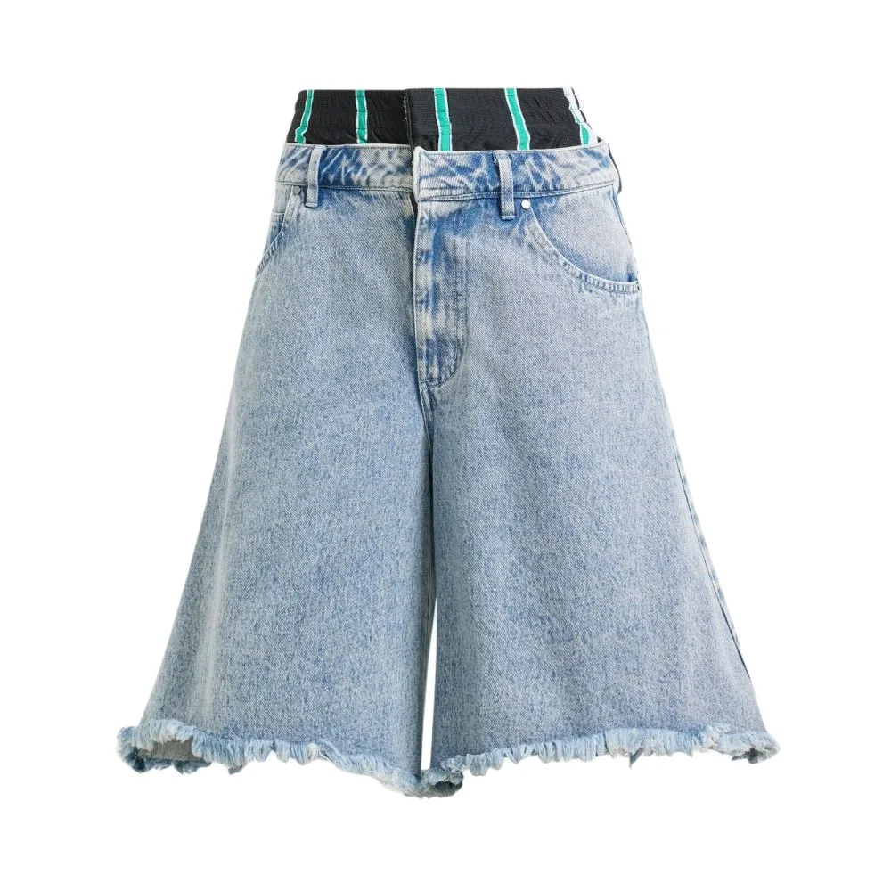 Adidas Originals KSENIA SCHNAIDER Track Pants Boxer Denim Shorts Women's Light Gray Blue