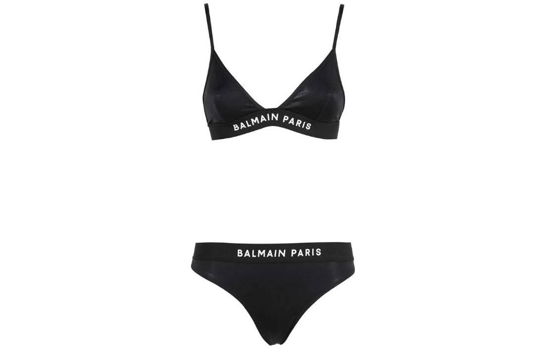 BALMAIN Balmain FW23 Letter Printed Casual Triangle Bikini Swimsuit Set Women's Black