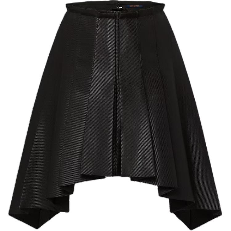 Lv Asymmetrical Box Pleat Twill Skirt