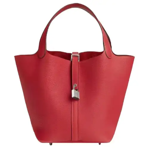 HERMES Picotin Lock Clemence Bullock Leather Basket Bag, Bucket Bag, Handbag 22 Women's 5E Vermillon Vermilion