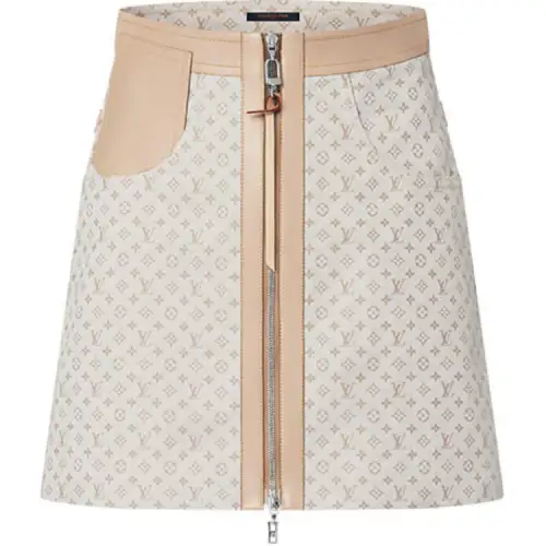 Lv Leather Accent Mini Monogram Skirt