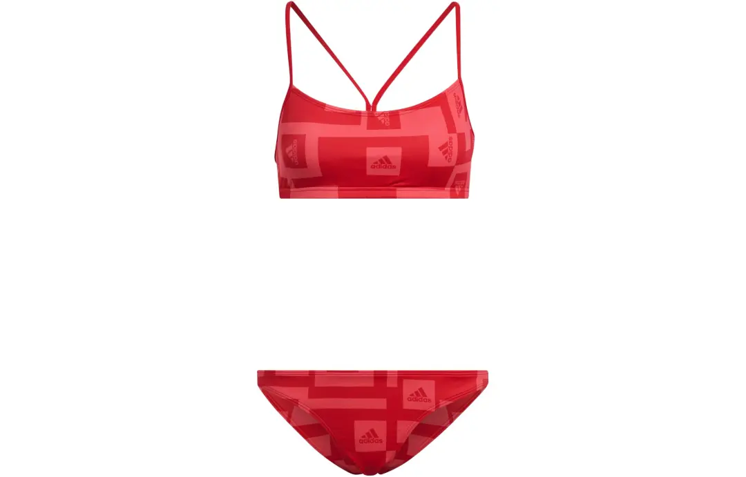 Adidas LOGO GRAPHIC BIKINI Two Piece Swimsuit Women's Swirl Neon Red/Bright Red