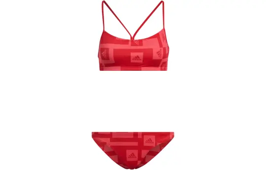 Adidas LOGO GRAPHIC BIKINI Two Piece Swimsuit Women's Swirl Neon Red/Bright Red