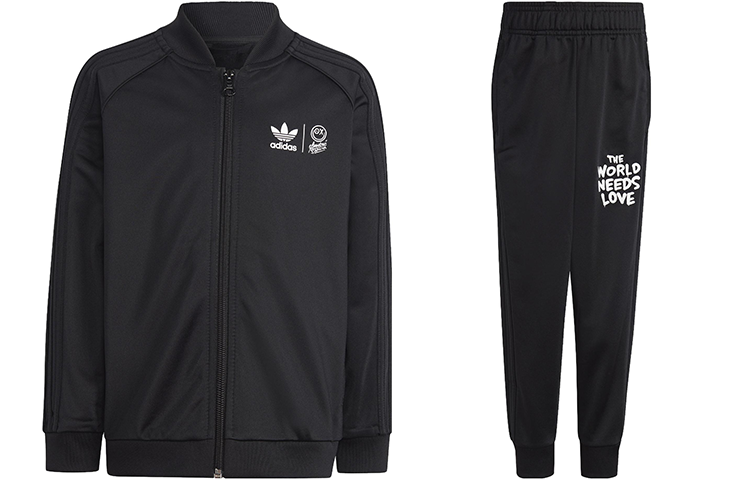 Adidas, jacket with letters with zipper, trousers, black sports suit for boys, children's clothing, with your logo imprint