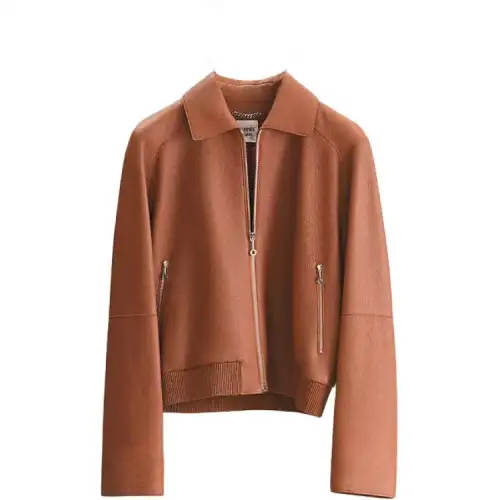 HERMES Leather Jacket Women's Brown