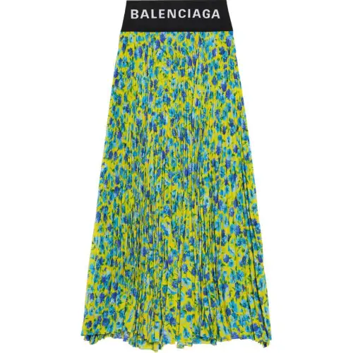 Balenciaga Logo Waistband Floral Print Skirt