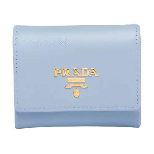 PRADA Saffiano Leather Wallet Mini Women's Light Blue