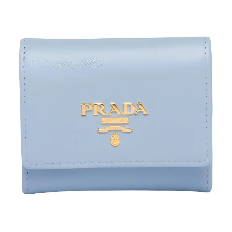 PRADA Saffiano Leather Wallet Mini Women's Light Blue