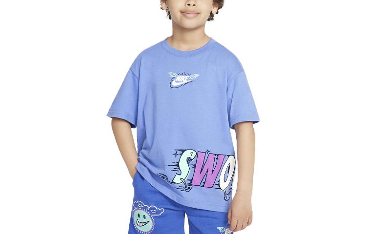 Children's Nike children's clothing Sportswear \ "Art of Play \" Relaxed Graphic Tee letter printing pattern loose sports short -sleeved T -shirt boy sky blue color
