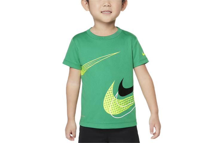Nike Dri-FIT Swoosh brand large logo printed pattern round neck short-sleeved T-shirt stadium green baby and toddler