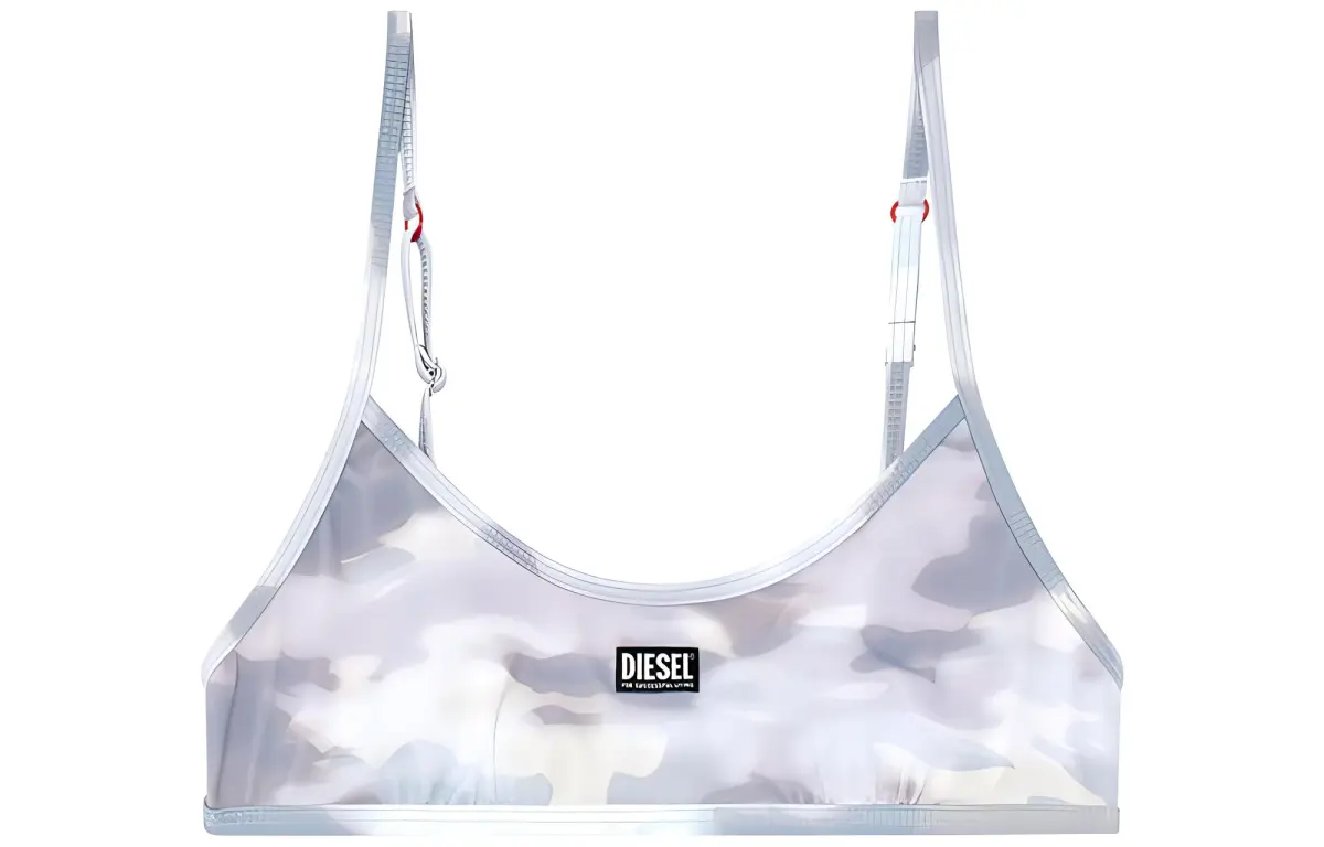 DIESEL Printed Recycled Nylon Bikini Top Bikini Women's Gray