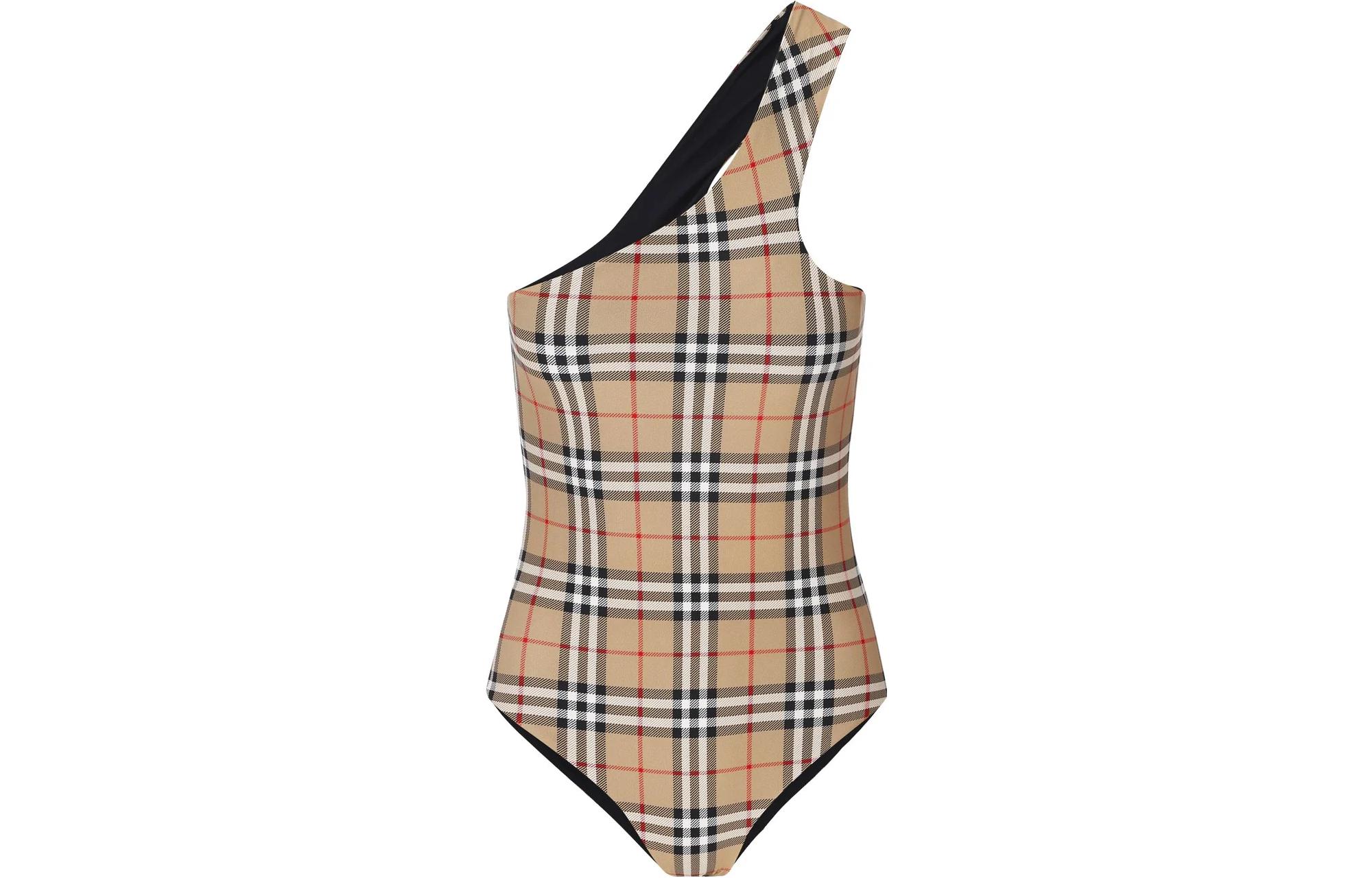 Burberry Women’s Vintage Check One Shoulder Swimsuit Archive Beige