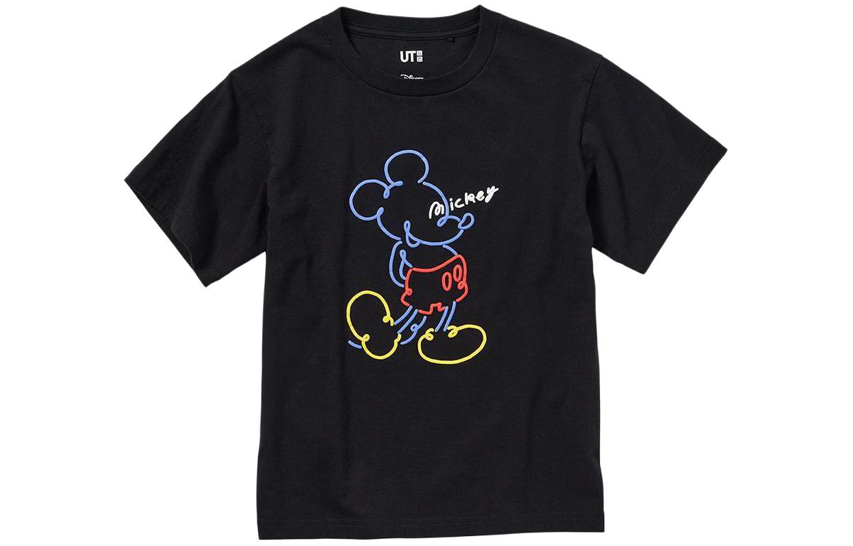 UNIQLO Uniqlo, Disney, black children's T-shirt with a round collar
