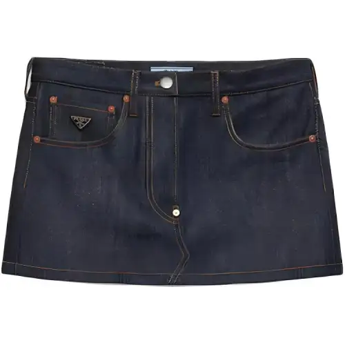 PRADA Logo-Patch Denim Mini Skirt