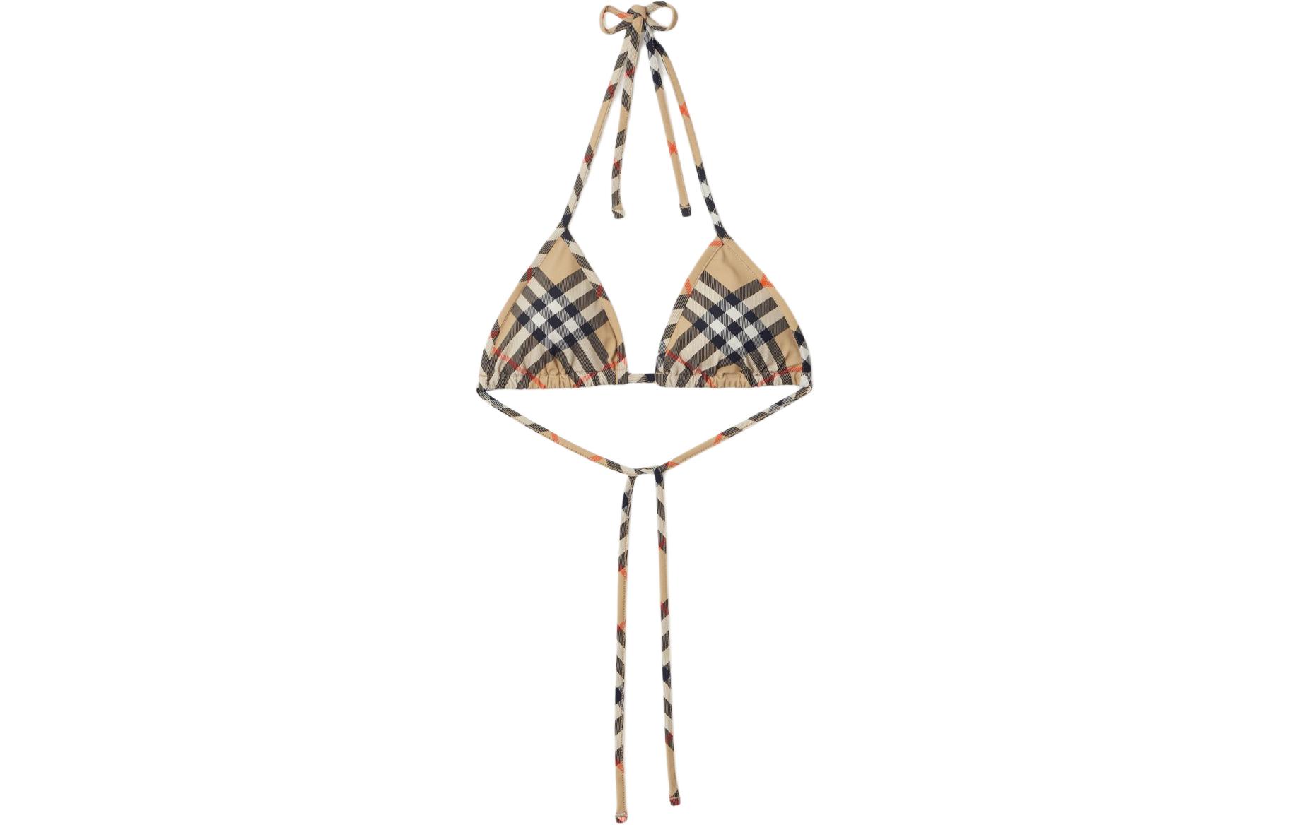 Burberry Burberry colorblock plaid print lace-up top bikini women's multicolor