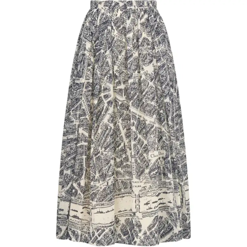 DIOR Mid Length Pleated Skirt Casual Long Skirt Women's White