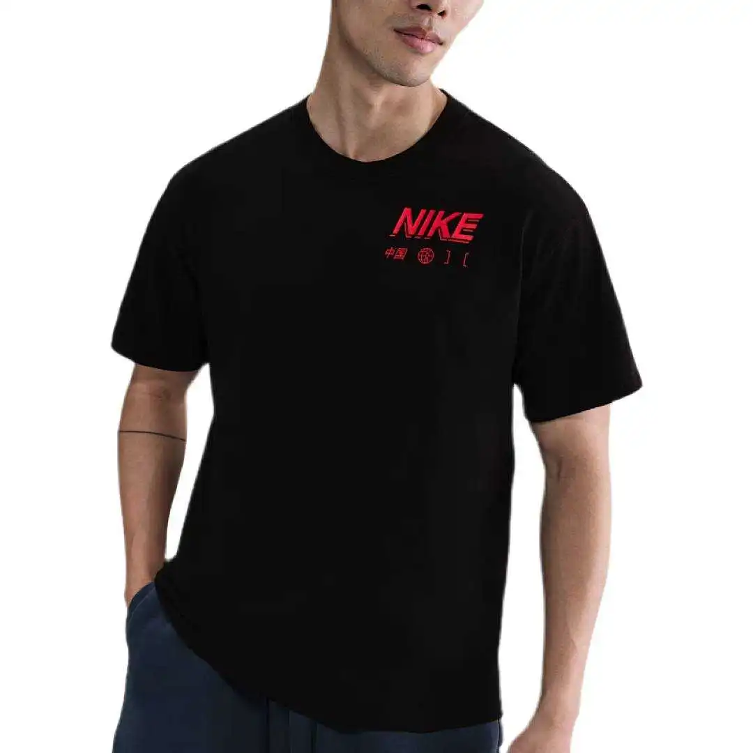 Nike T-Shirts Men's Black Crew Neck Moderate Straight Fit