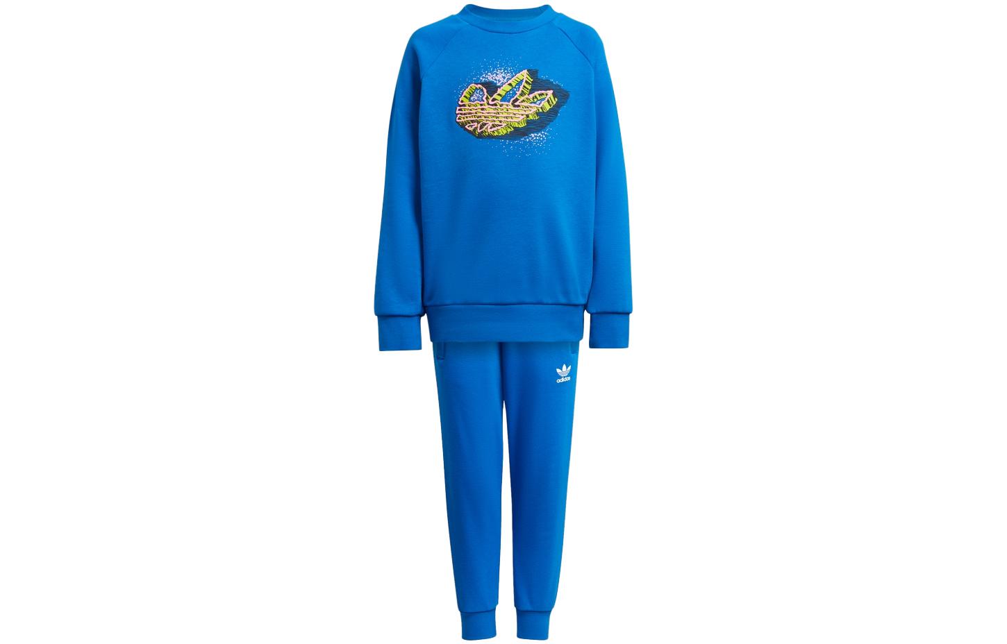 Adidas, sports long-sleeve with a round collar, azure children's sports suit, with your logo imprint