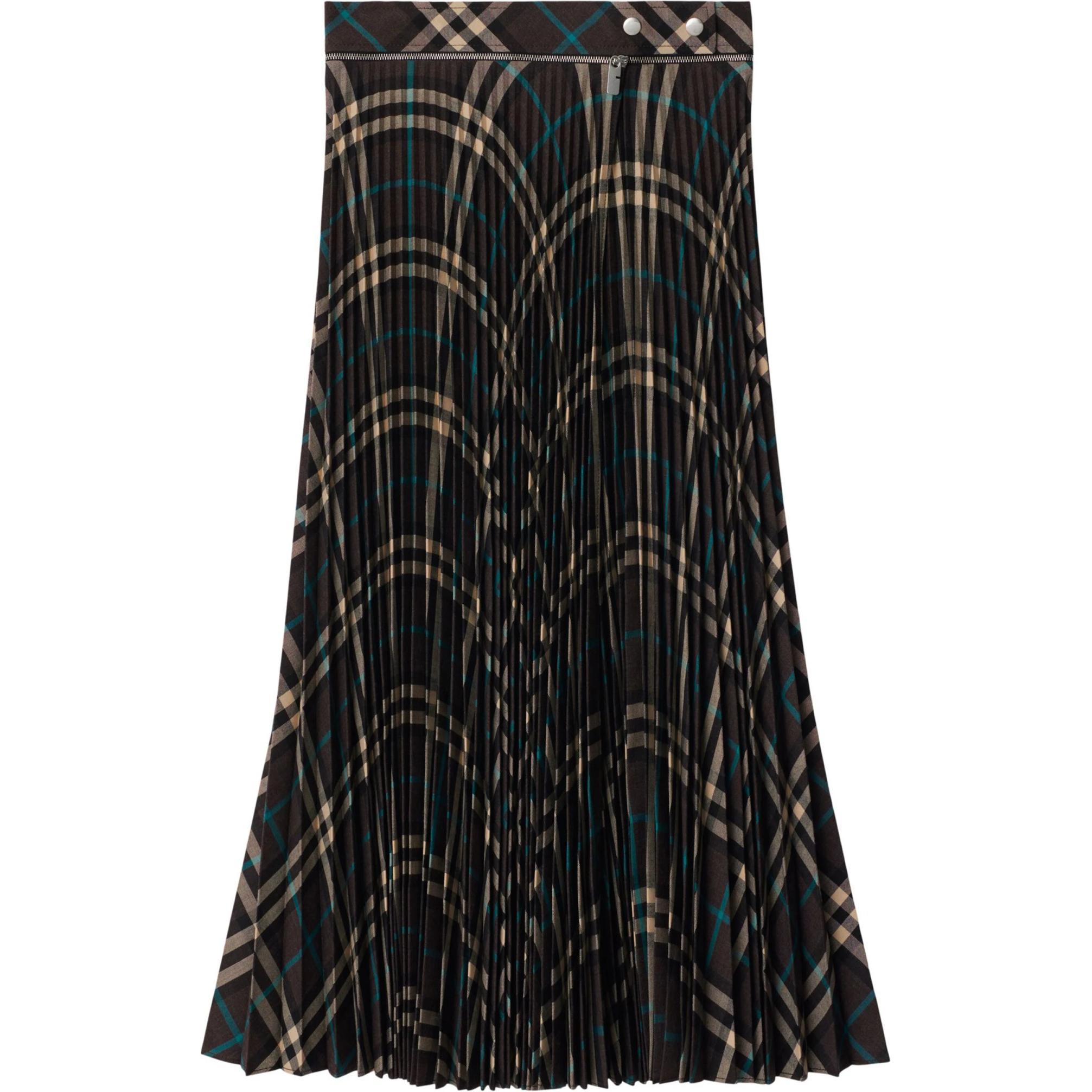 Burberry Checked Pleated Flared Hem Skirt