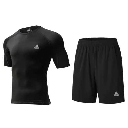 Breathable quick dry comfortable short sleeve T-shirt, shorts for gym, black set for men and women, absorbs sweat and smell, tight, for running