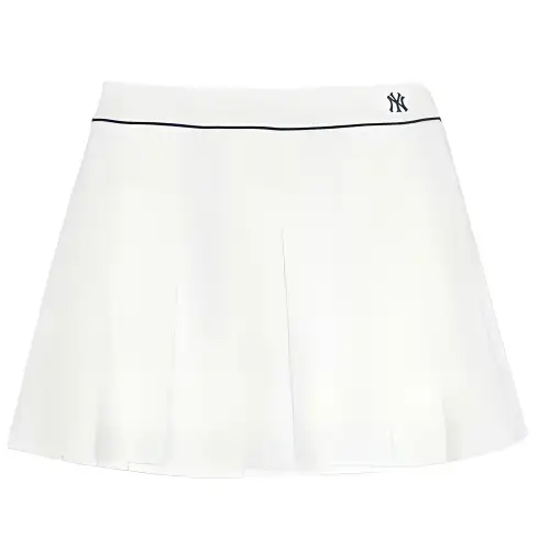 MLB New York Yankees SS25 Striped Embroidered Pleated Short Casual Skirt Women's White