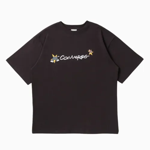 Converse X Tom And Jerry T Shirts Unisex Black Crew Neck Moderate