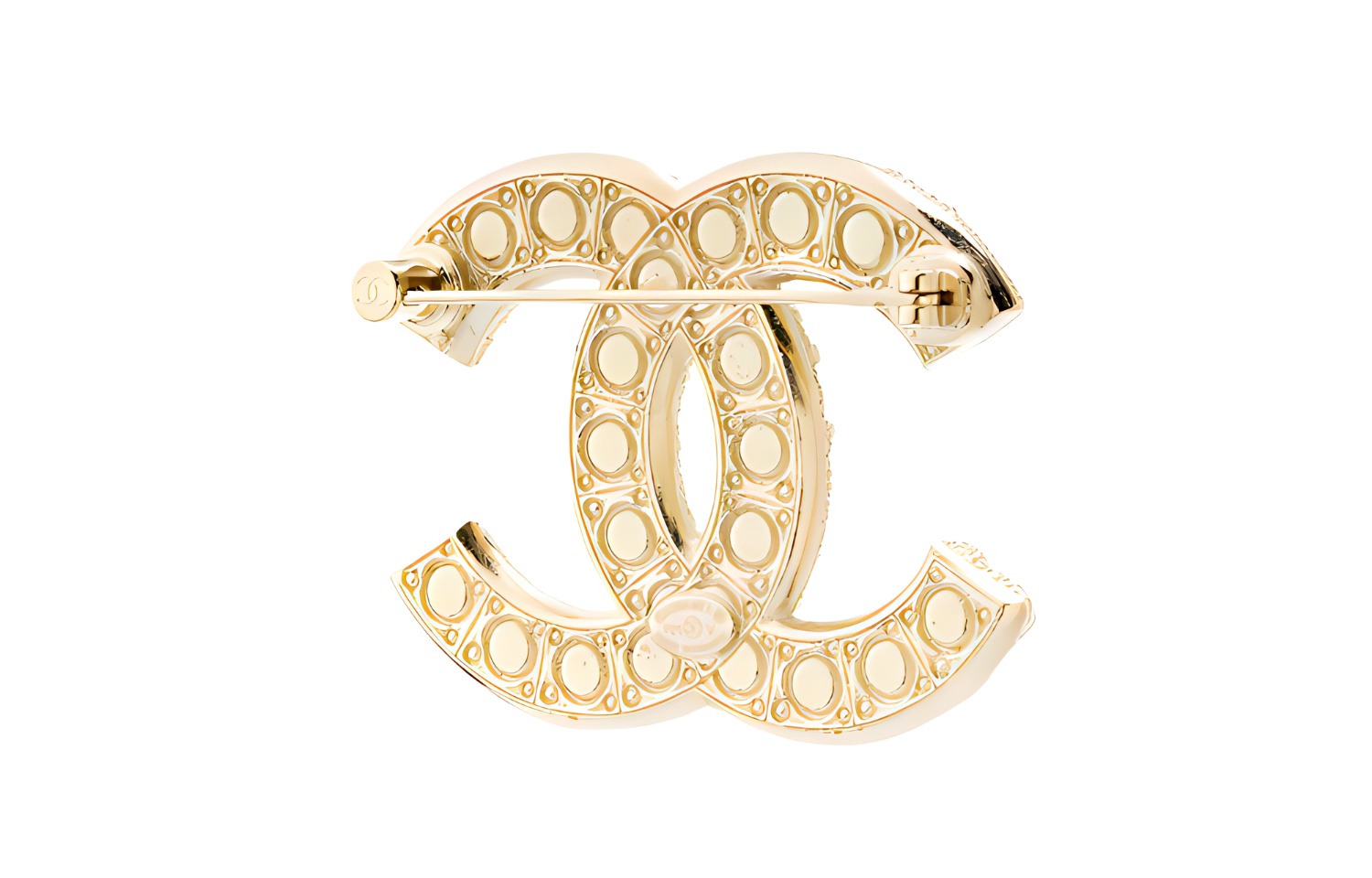 Женская брошь Chanel CC (золотисто-белая) — фото 3