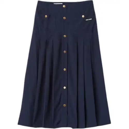 MIU MIU Long Pleated Marocain Skirt Casual Long Skirt Women's Blue