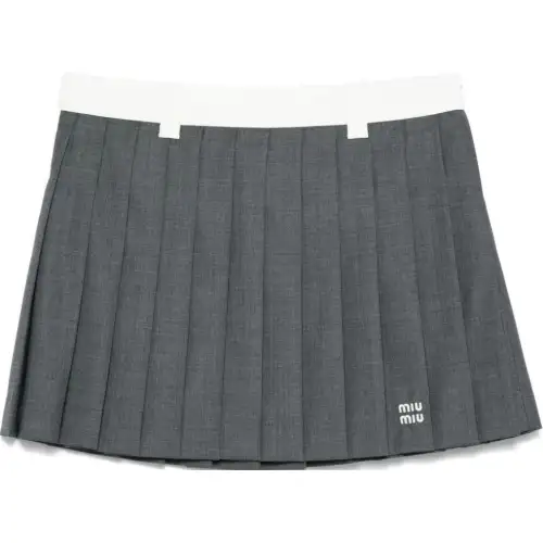 MIU MIU Miu Miu solid color pleated short pleated casual skirt women's gray