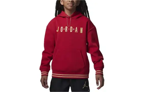 Jordan MJ Chinese New Year letter hooded casual long-sleeved sweatshirt, children's style, fitness red