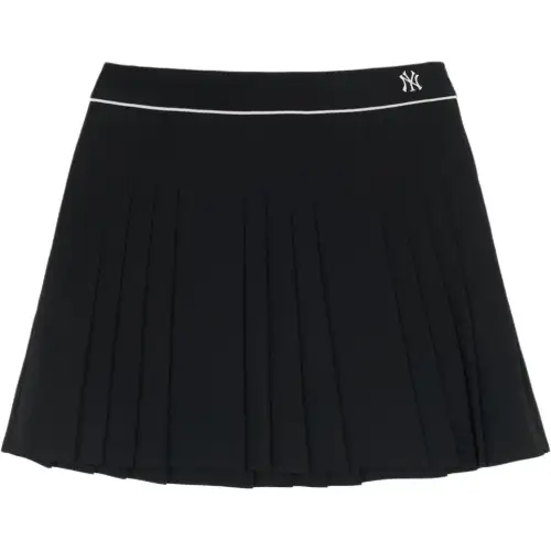 MLB New York Yankees Striped Logo Pleated Casual Skirt Women's Black